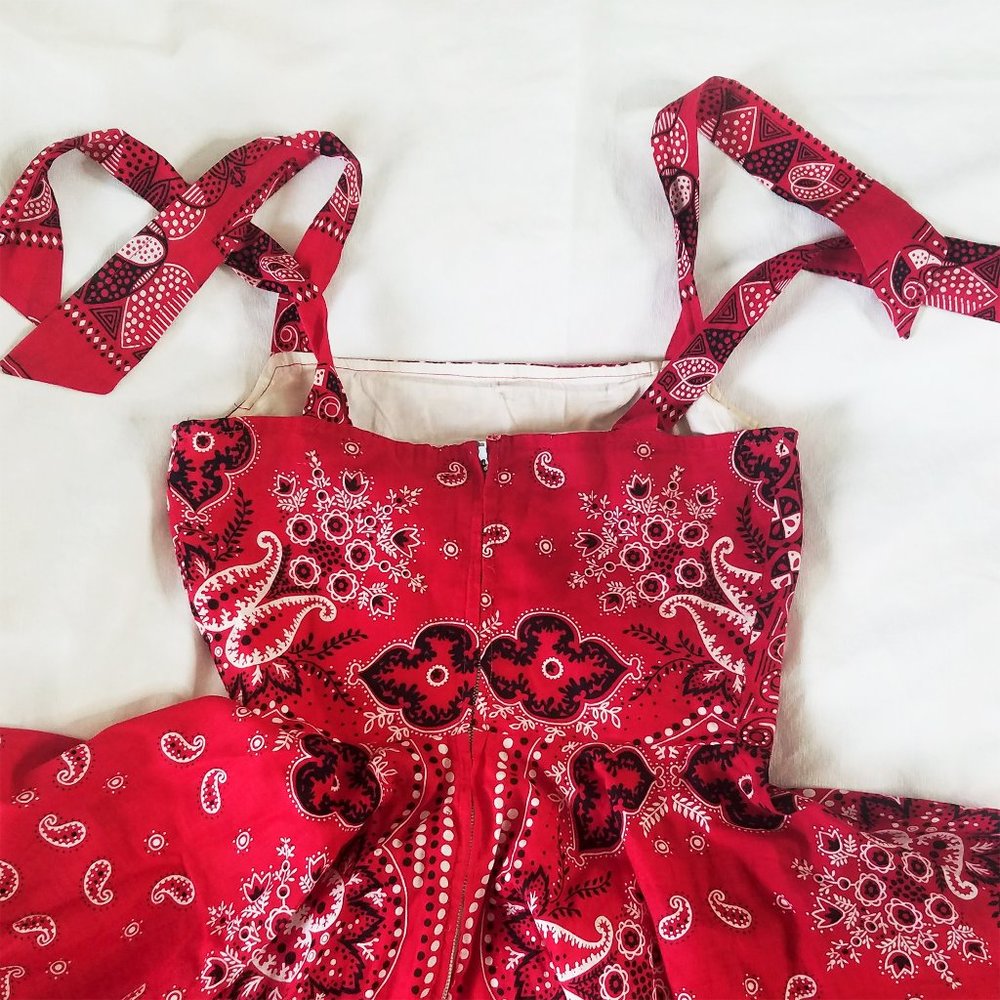 1940s / 1950s RARE TRUE Vintage Novelty Bandana Print Cotton Dress RED Elephant - Picture 6 of 8